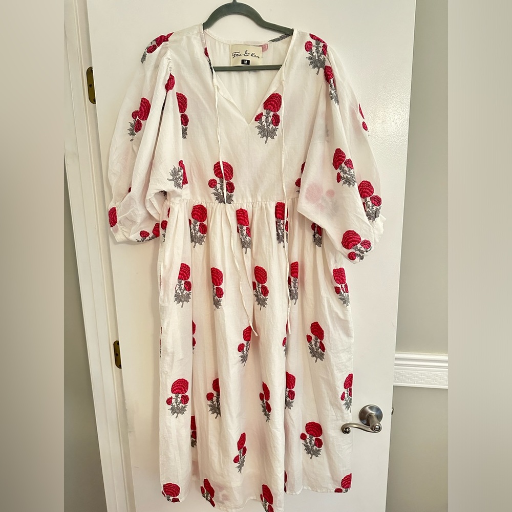 NWOT Fox & Hen Pink White Block Print Midi Dress